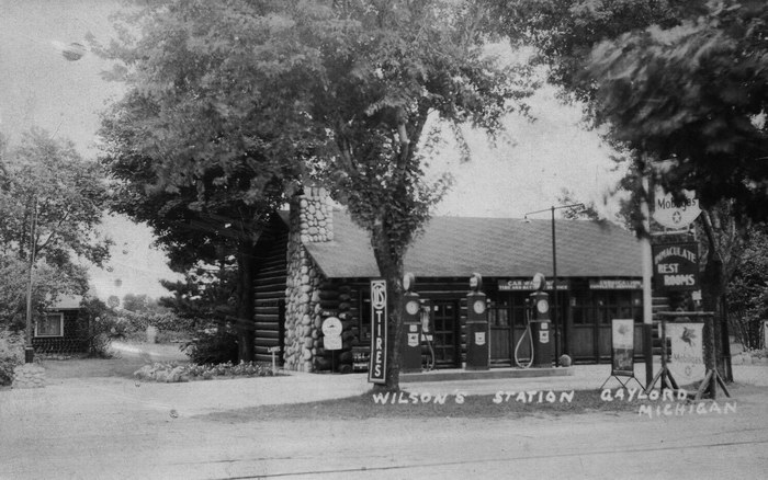 Mobil Gas Service Station Rppc Gaylord Michigan—Antique Ostego County Photo 30S (newer photo)
